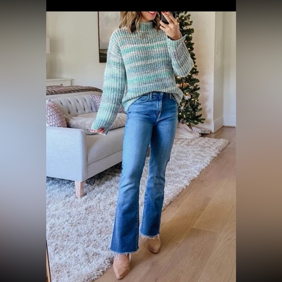 Loft Wool Blend Multicolor Cowl Neck Sleeve Slit Sweater size XL - Picture 6 of 12